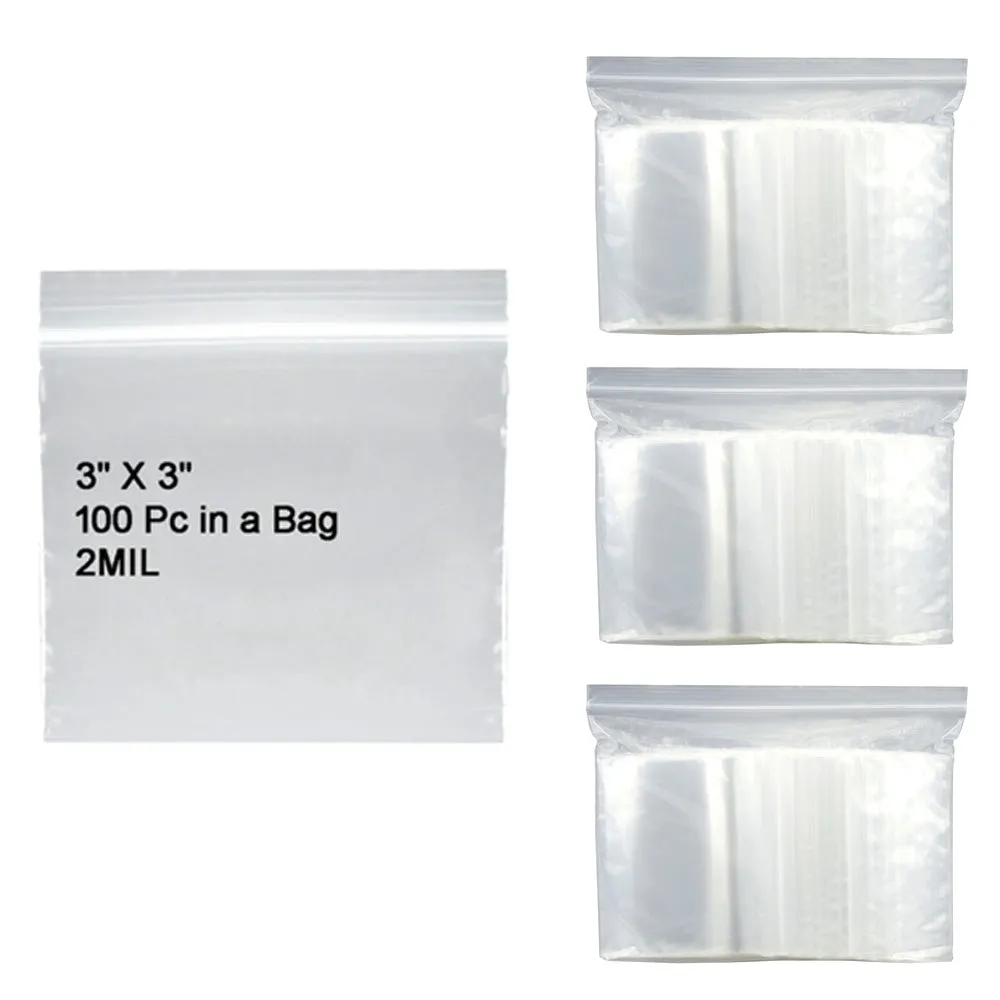 300 Pc Lot Reclosable Baggies Clear Bags 3x3 Poly Bag 2 Mil Storage Self Locking