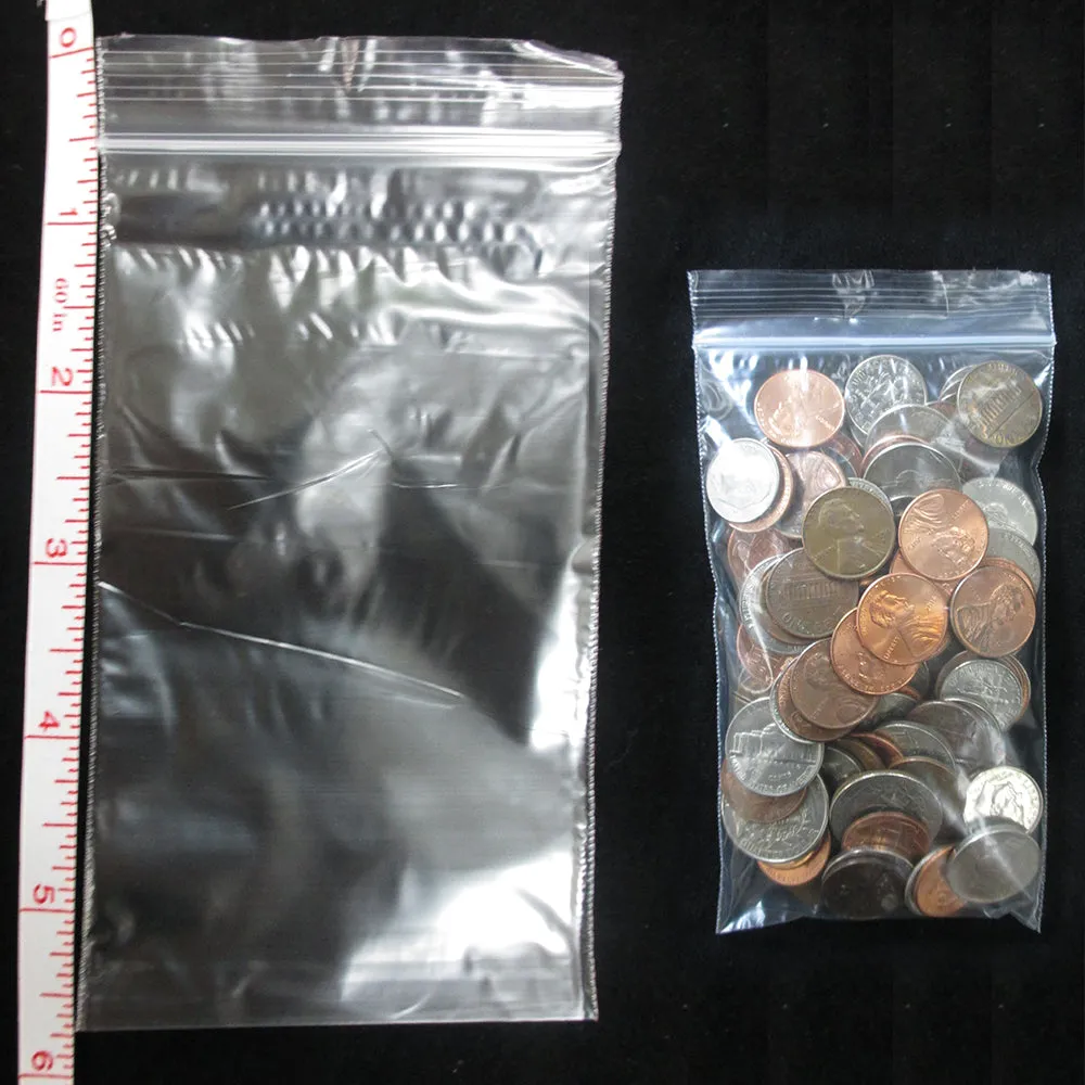 300 W 3"x5" H Poly Bags Baggies Seal Reclosable 2 Mil Plastic Clear