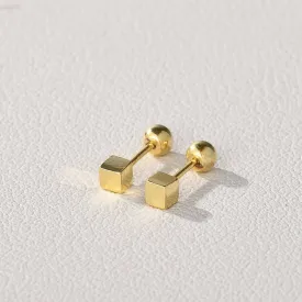 3D Square Screw Back Stud Earrings| two sizes and finishes