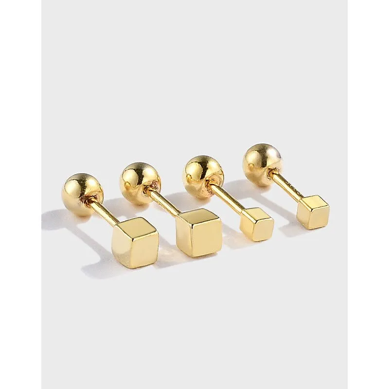 3D Square Screw Back Stud Earrings| two sizes and finishes