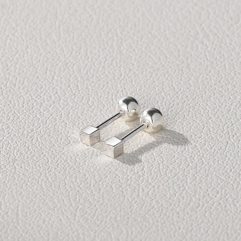3D Square Screw Back Stud Earrings| two sizes and finishes