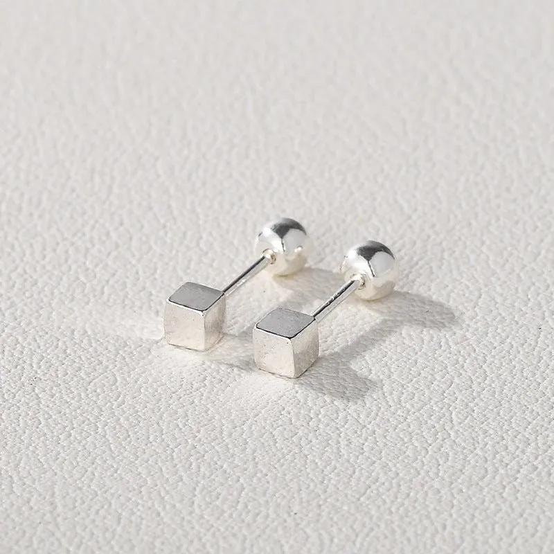 3D Square Screw Back Stud Earrings| two sizes and finishes