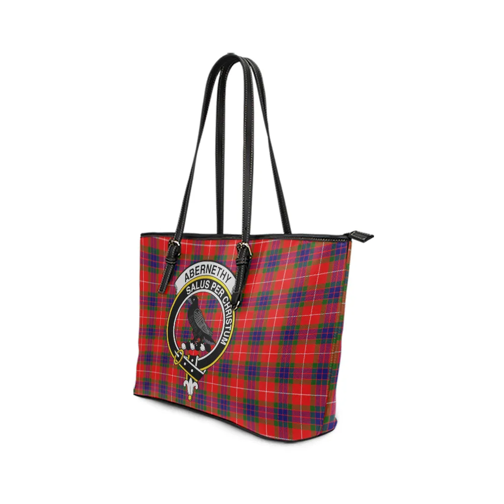 Abernethy Tartan Leather Tote Bag with Family Crest