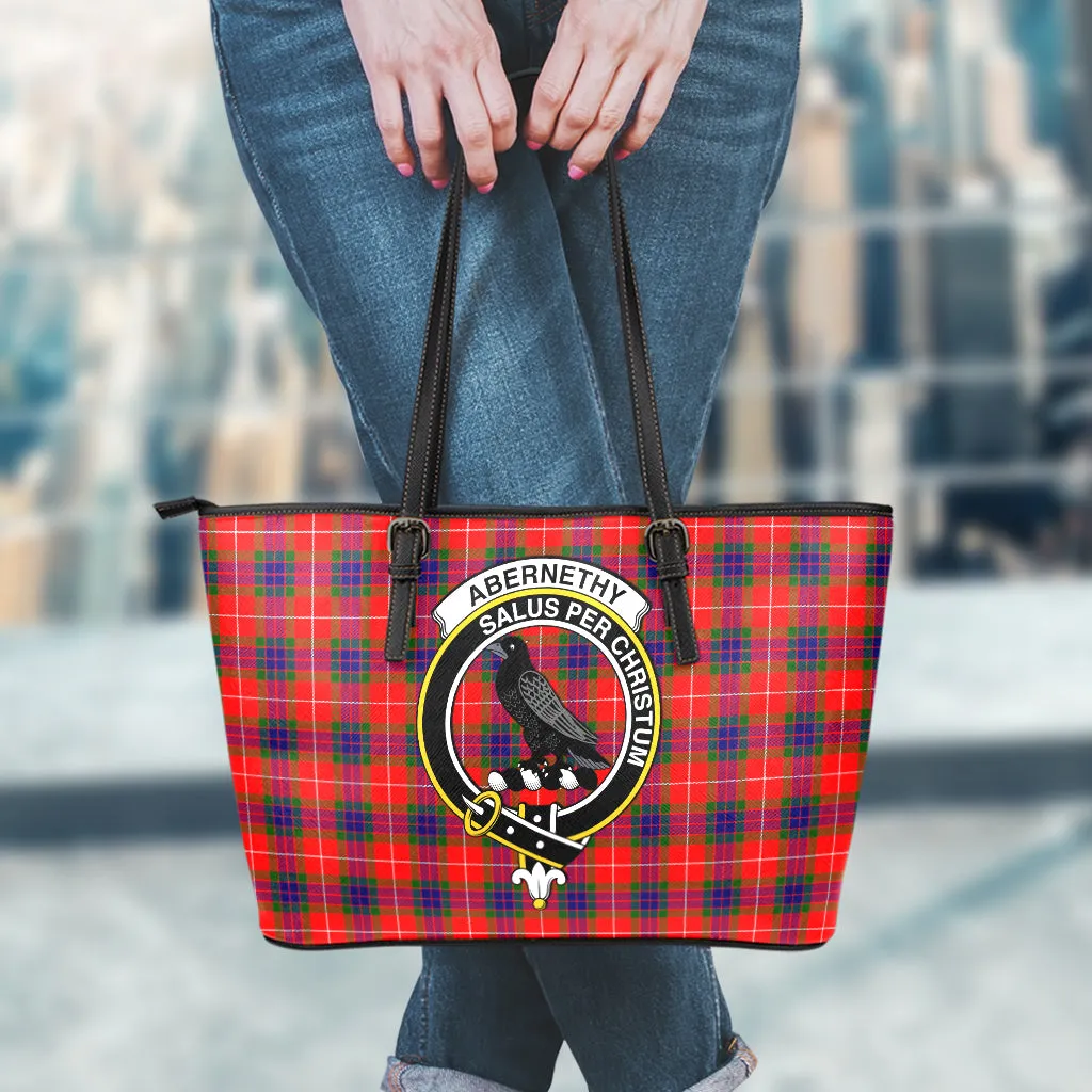 Abernethy Tartan Leather Tote Bag with Family Crest