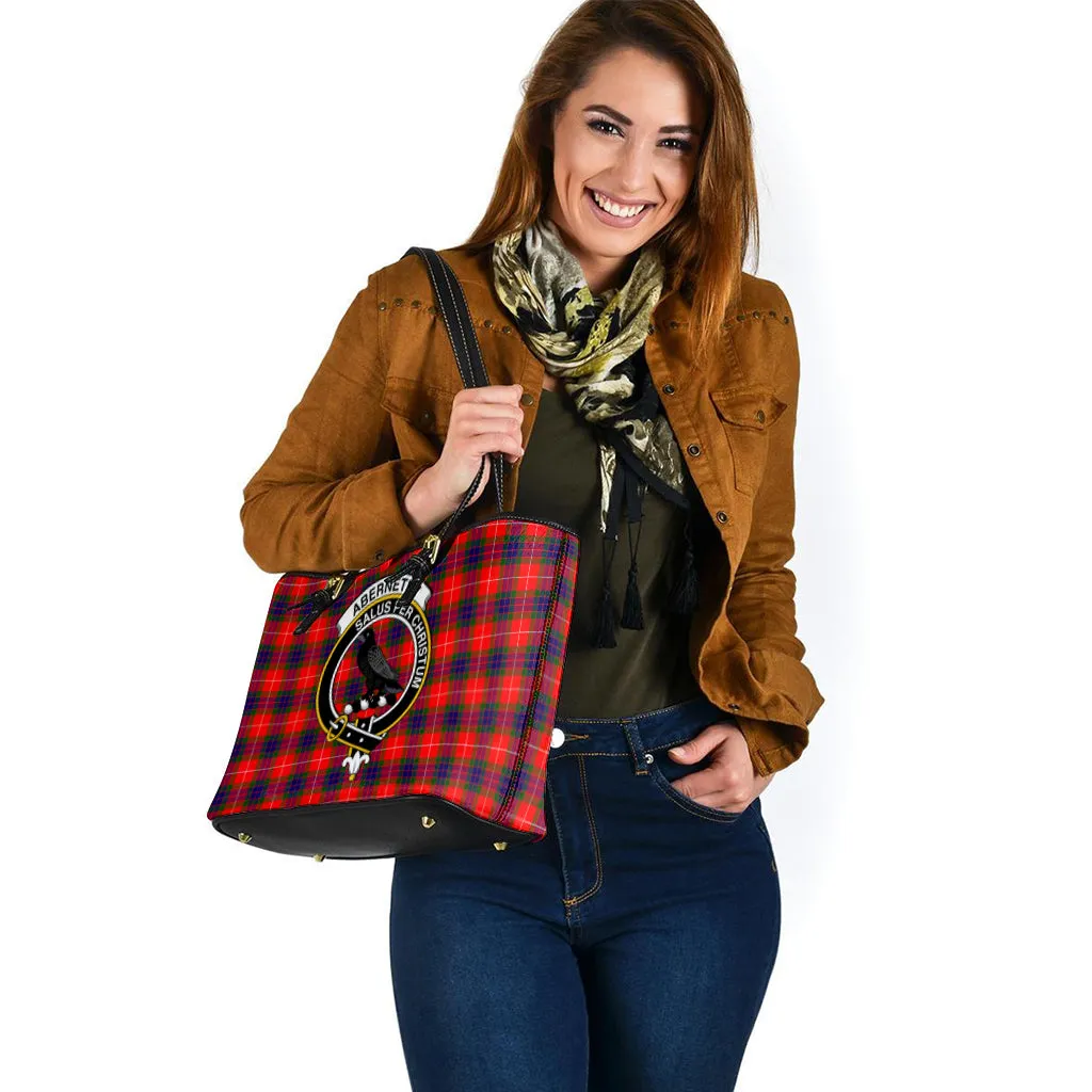 Abernethy Tartan Leather Tote Bag with Family Crest