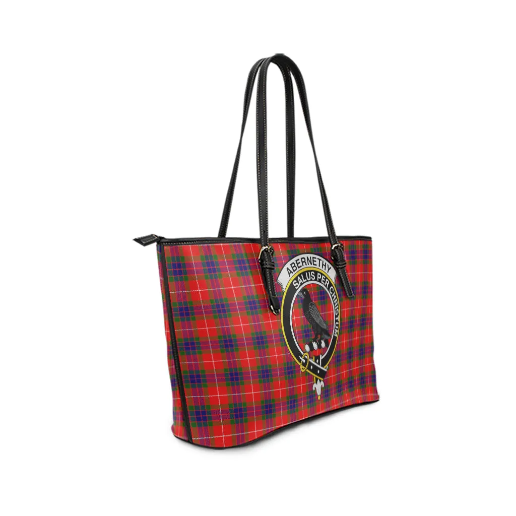 Abernethy Tartan Leather Tote Bag with Family Crest