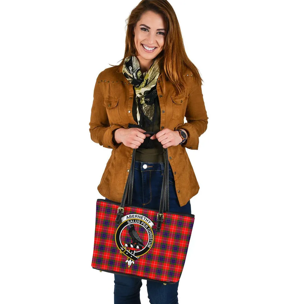 Abernethy Tartan Leather Tote Bag with Family Crest