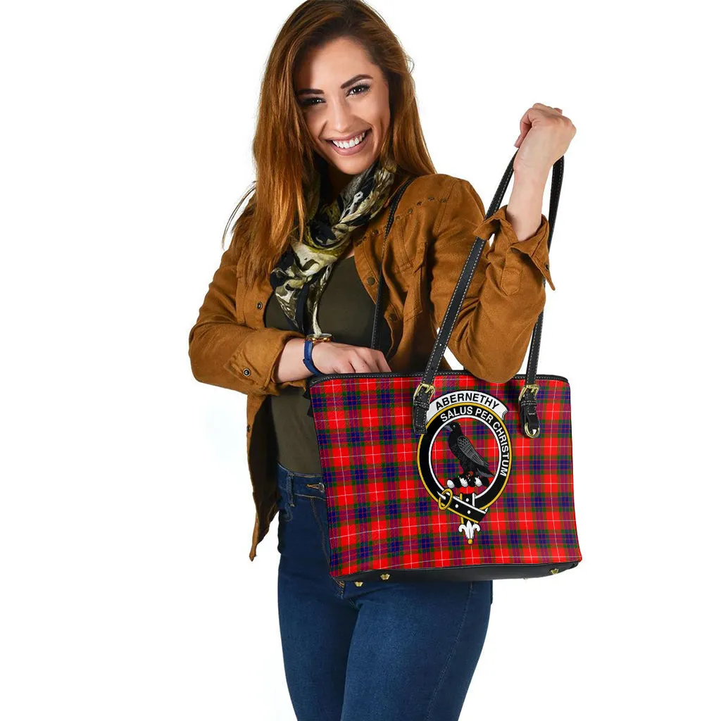 Abernethy Tartan Leather Tote Bag with Family Crest