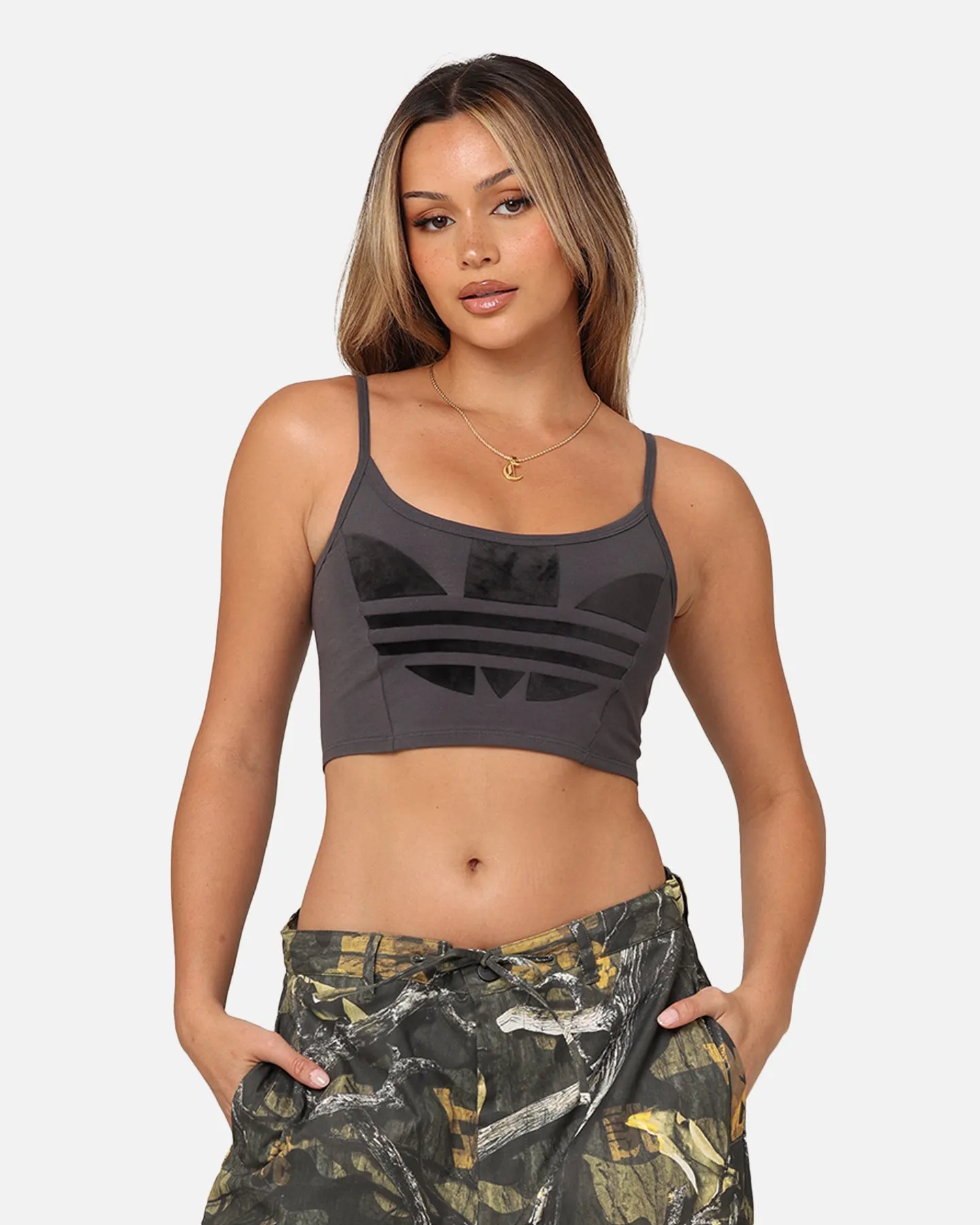 Adidas Women's Large Trefoil Bra Top Grey Six