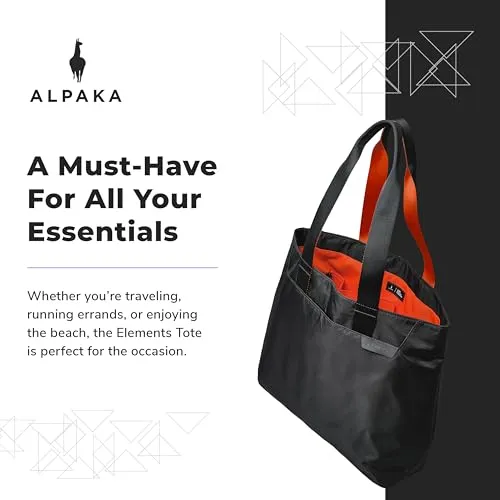 ALPAKA Elements Black Tote Bag - Everything Tote Bag For Travel, Errands, Beach Days, and More - Foldable, Self-Standing Design - Weatherproof Fabrics