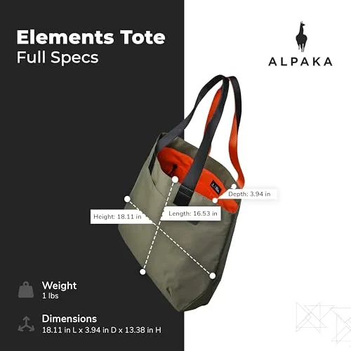 ALPAKA Elements Black Tote Bag - Everything Tote Bag For Travel, Errands, Beach Days, and More - Foldable, Self-Standing Design - Weatherproof Fabrics