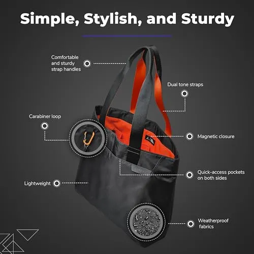 ALPAKA Elements Black Tote Bag - Everything Tote Bag For Travel, Errands, Beach Days, and More - Foldable, Self-Standing Design - Weatherproof Fabrics