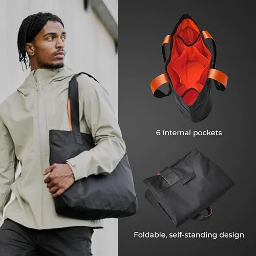 ALPAKA Elements Black Tote Bag - Everything Tote Bag For Travel, Errands, Beach Days, and More - Foldable, Self-Standing Design - Weatherproof Fabrics