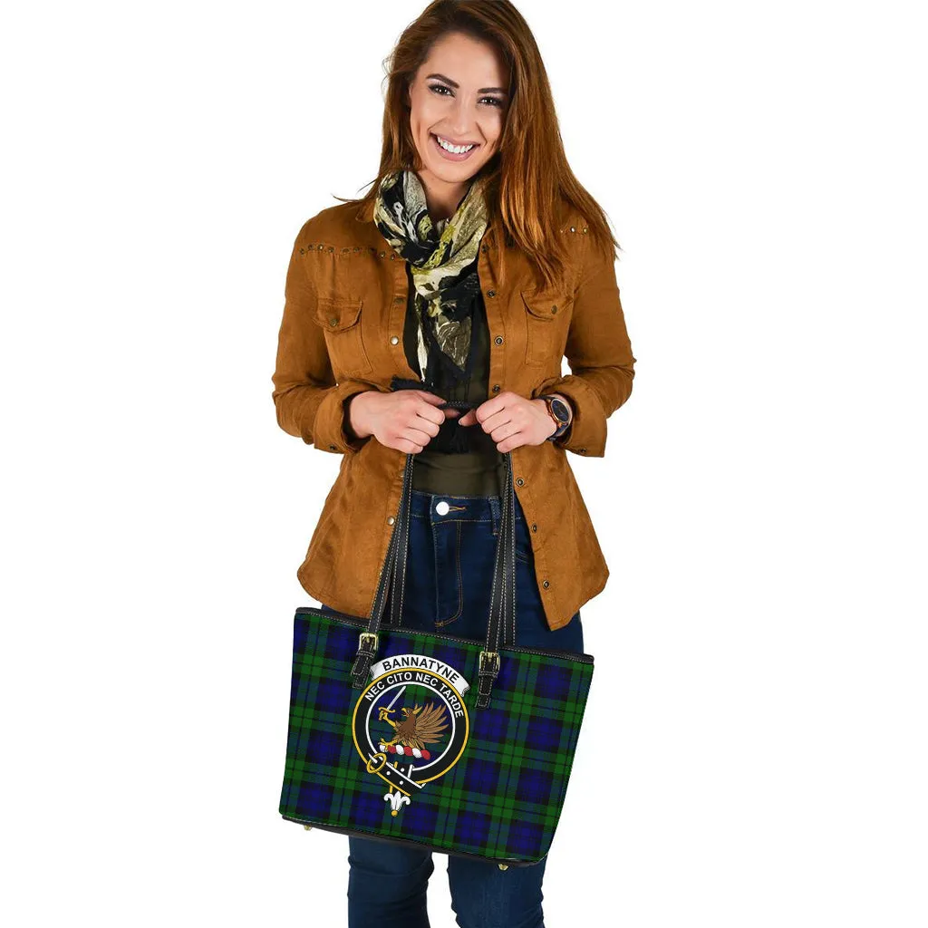 Bannatyne Tartan Leather Tote Bag with Family Crest