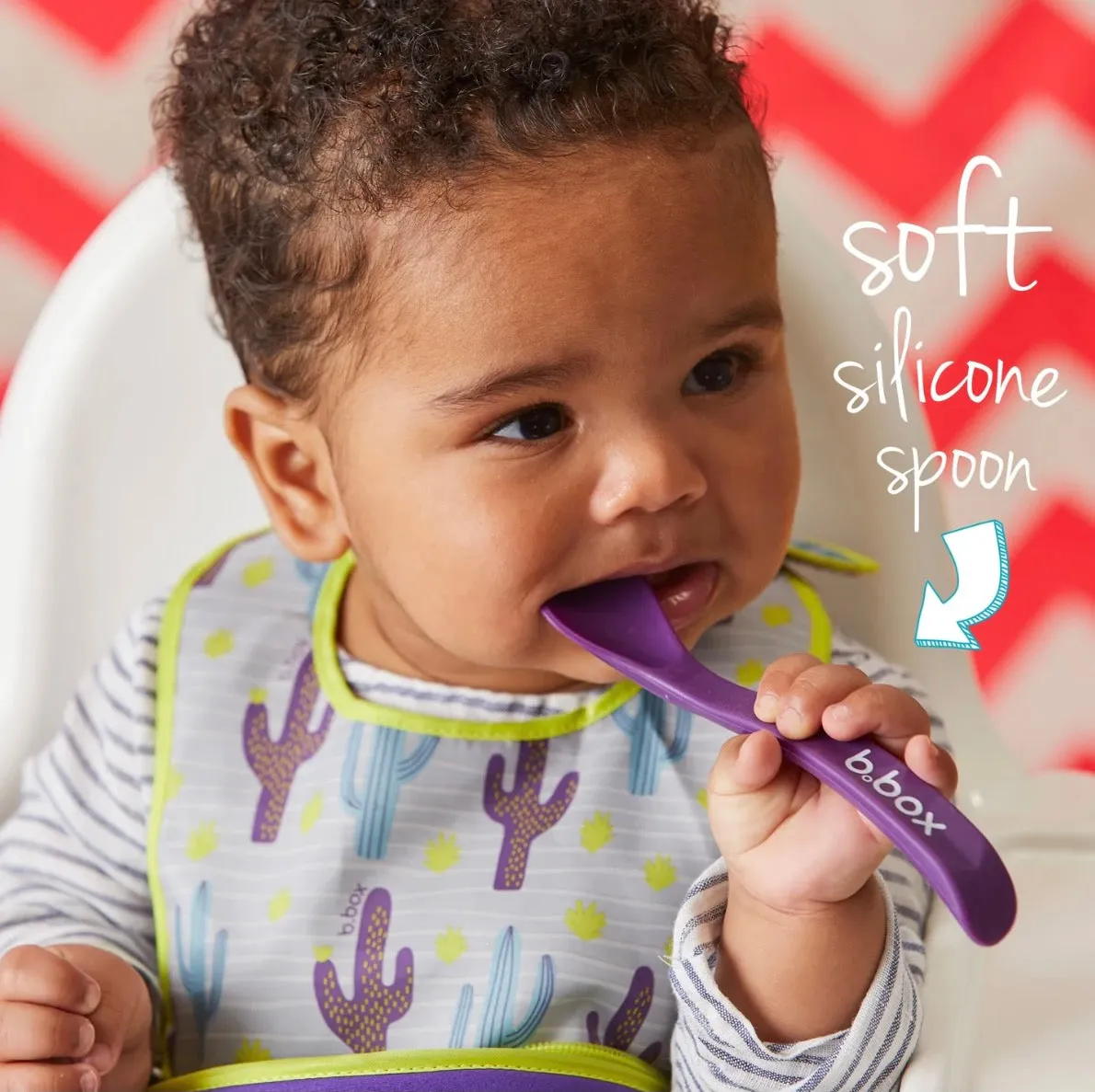 B.Box Travel Bib & Flexible Soft Bite Spoon Set Hip Hop Pink Orange