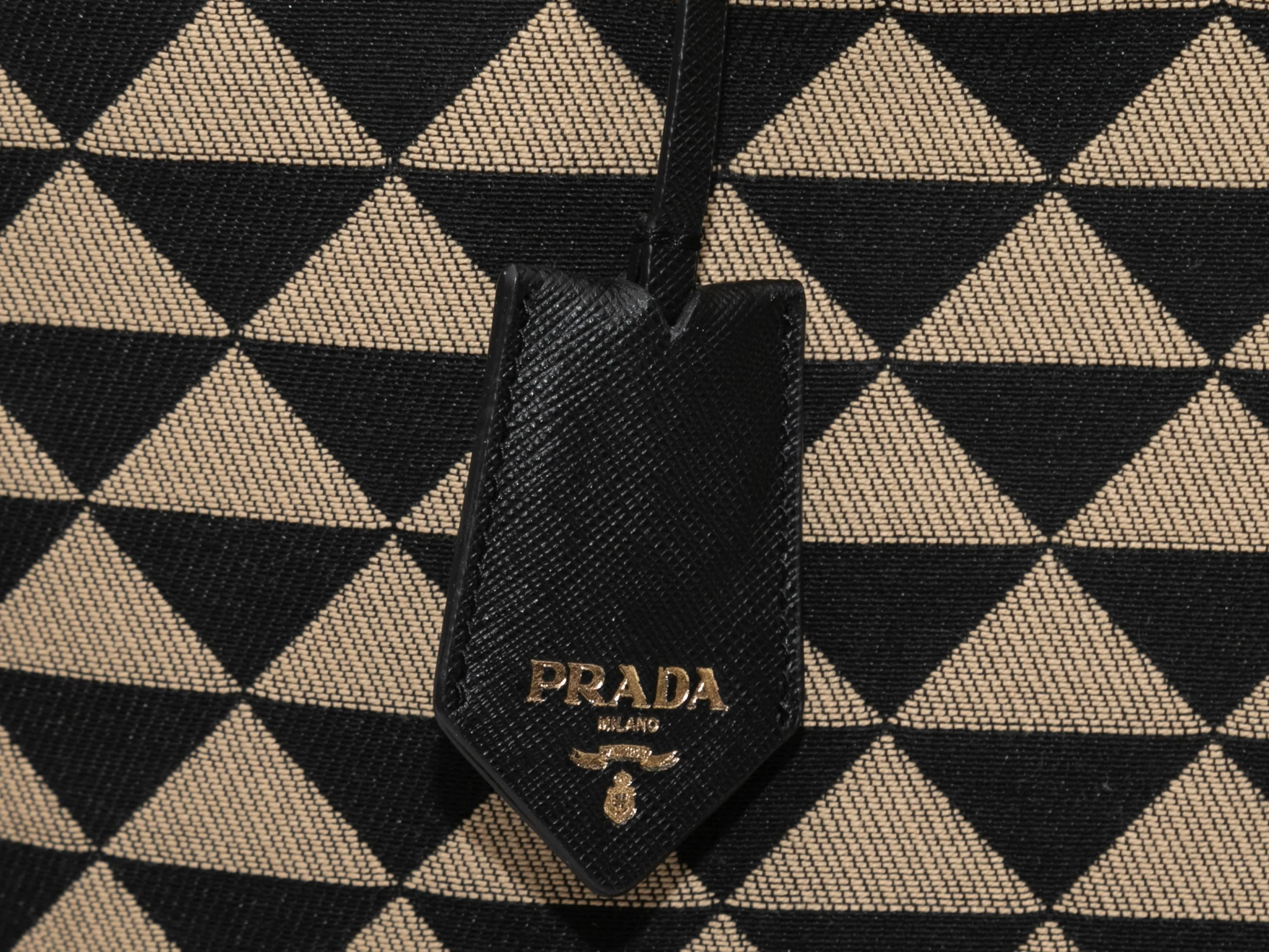 Black & Beige Prada Large Symbole Embroidered Tote Bag