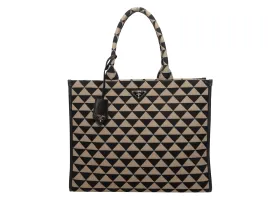 Black & Beige Prada Large Symbole Embroidered Tote Bag