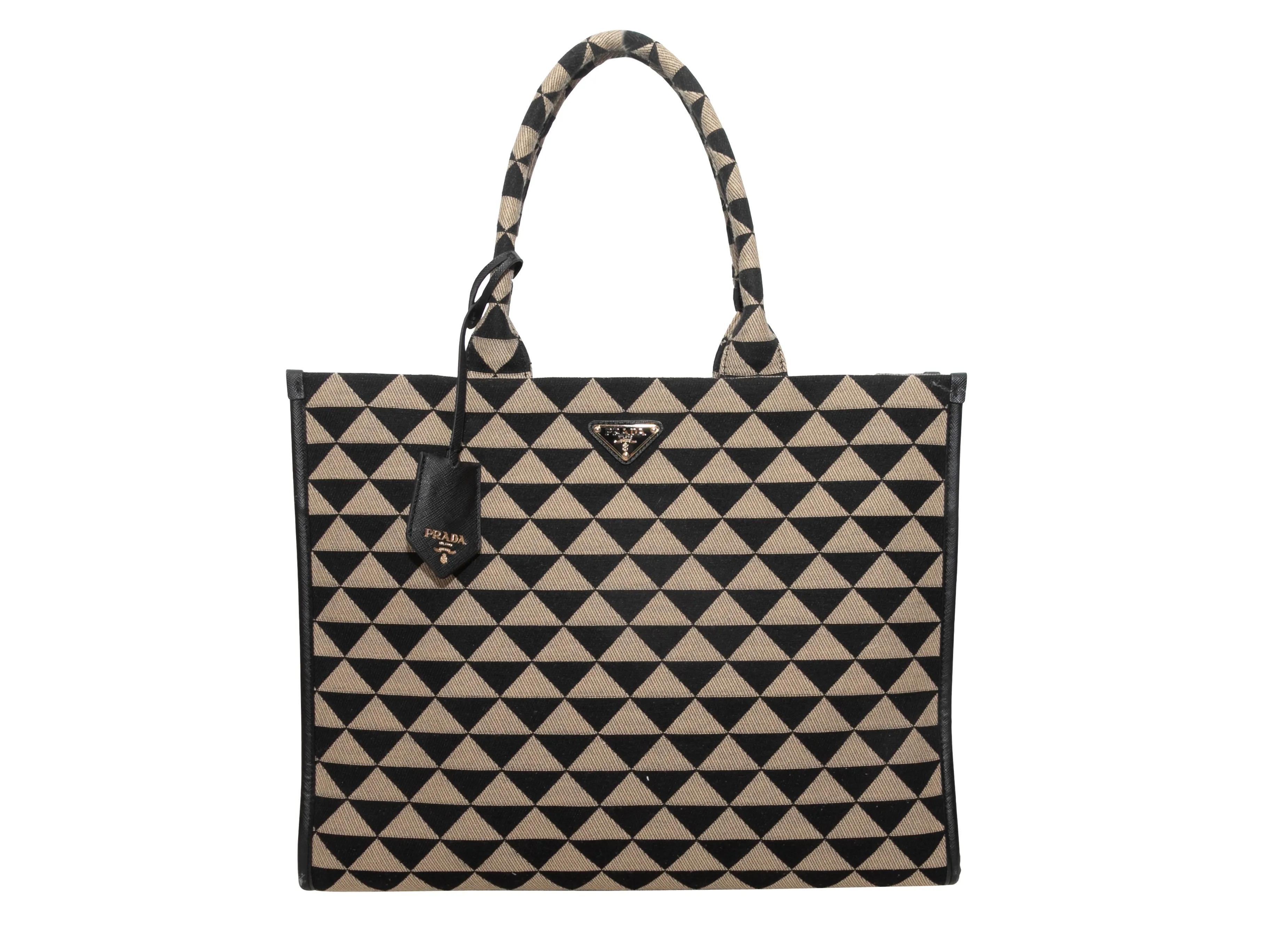 Black & Beige Prada Large Symbole Embroidered Tote Bag