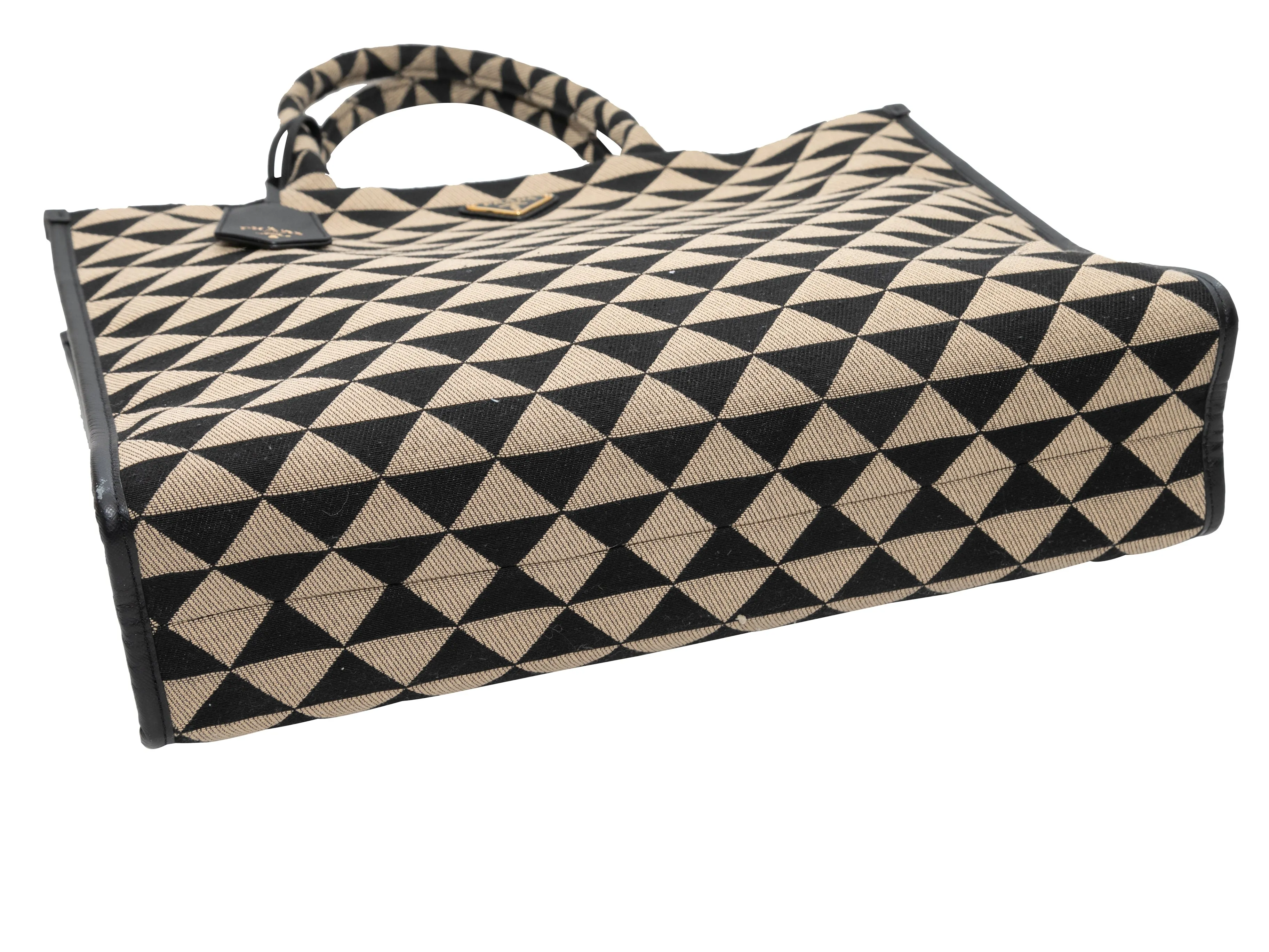 Black & Beige Prada Large Symbole Embroidered Tote Bag