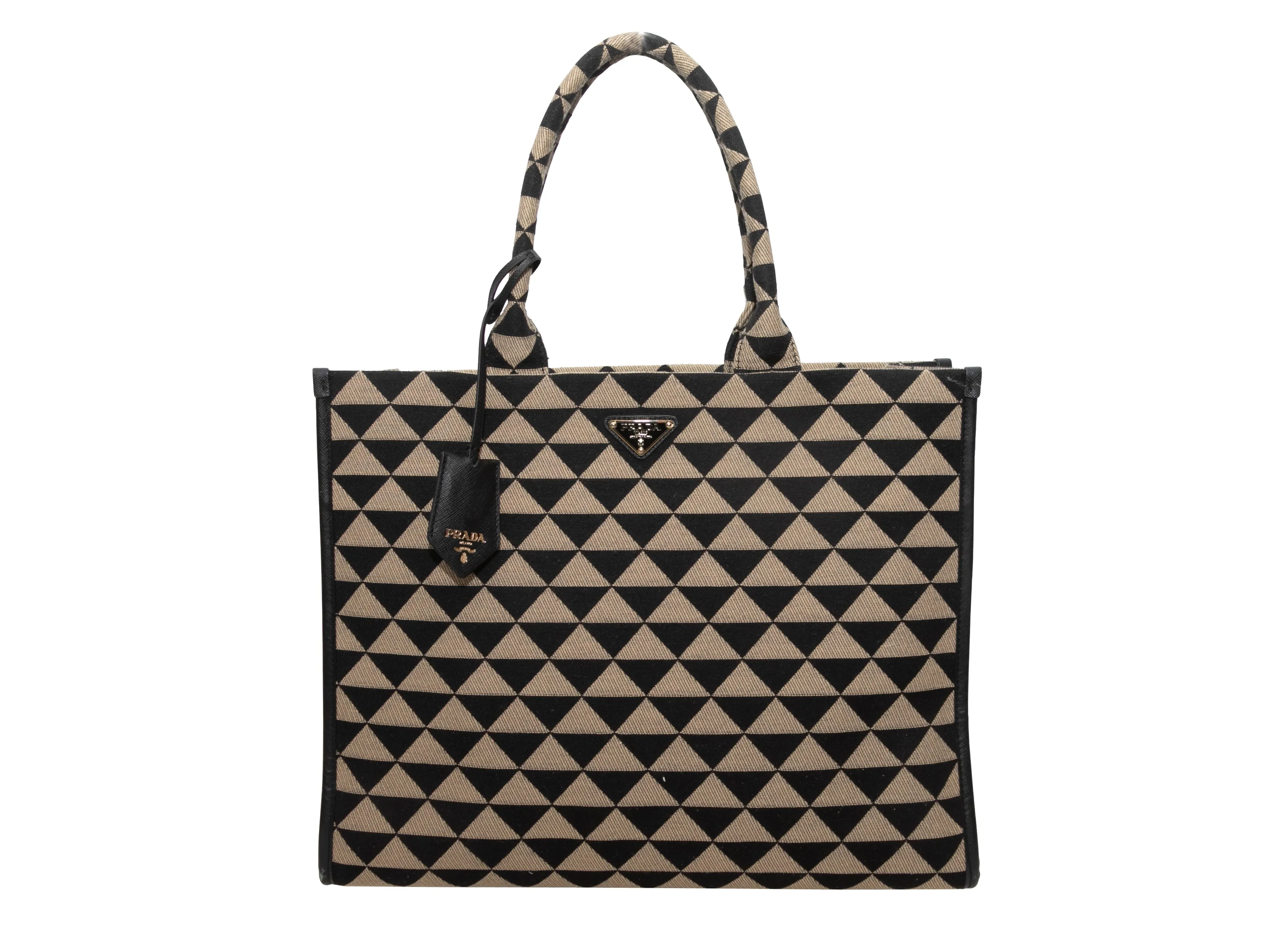 Black & Beige Prada Large Symbole Embroidered Tote Bag