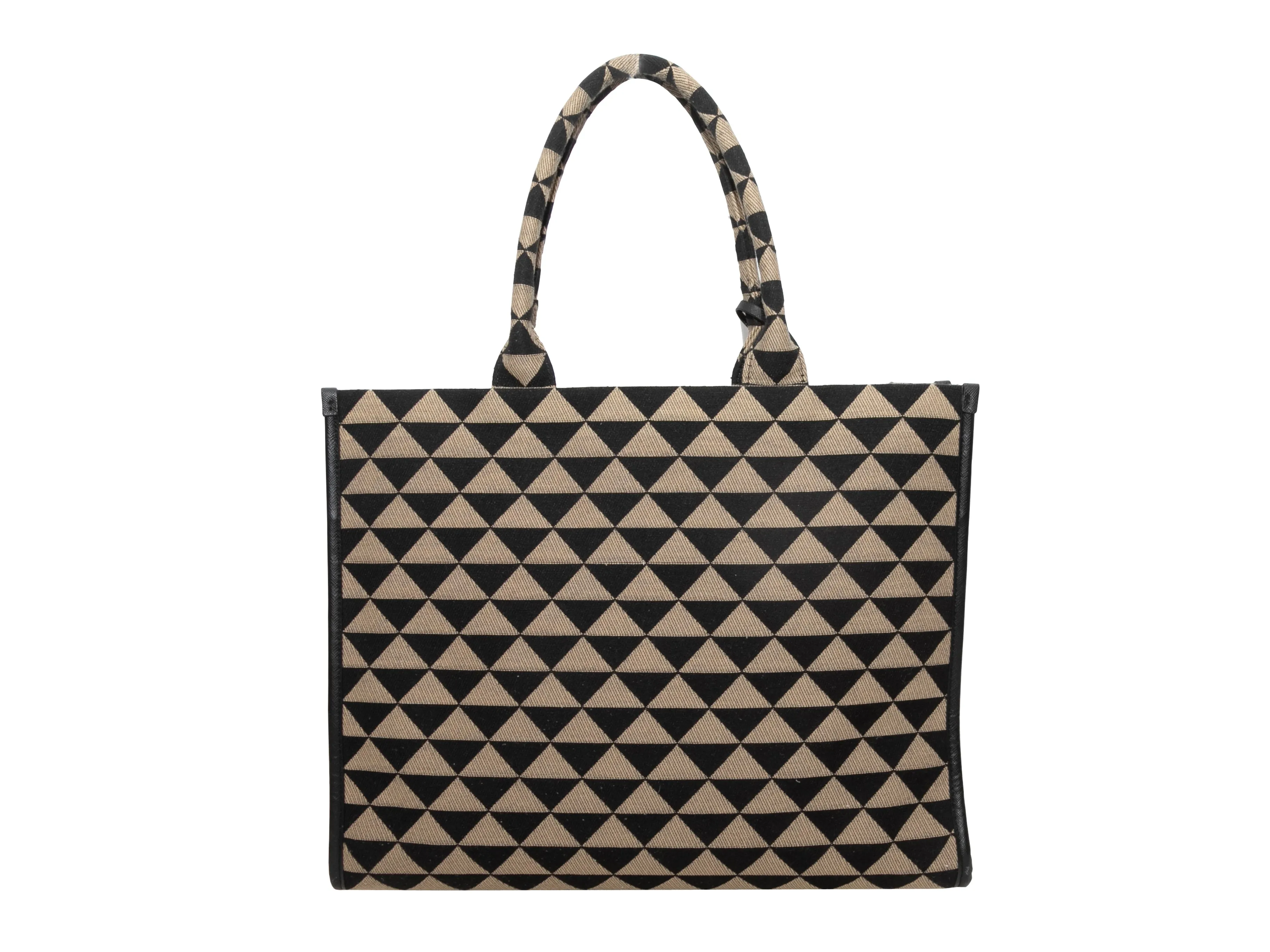 Black & Beige Prada Large Symbole Embroidered Tote Bag