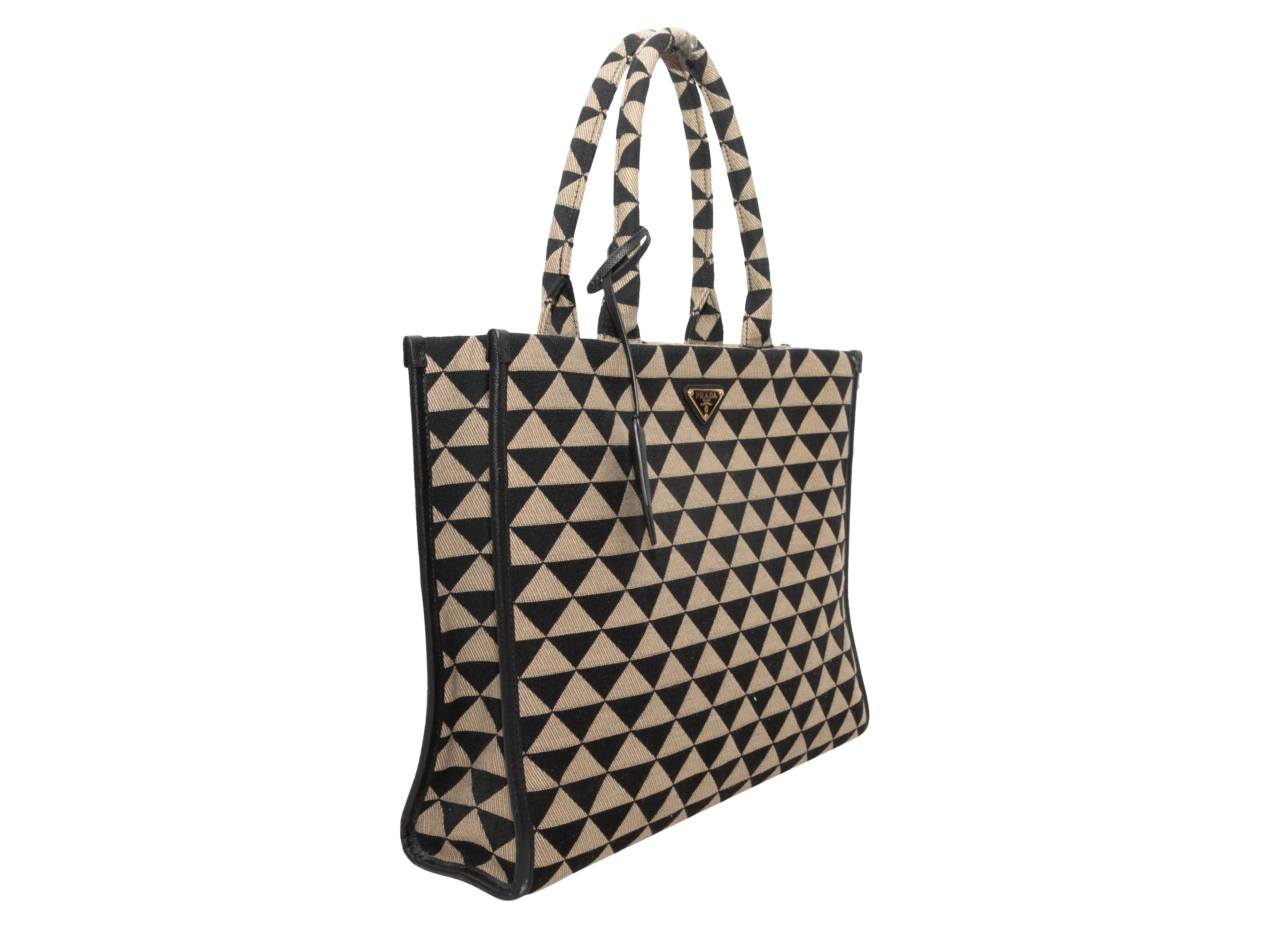 Black & Beige Prada Large Symbole Embroidered Tote Bag