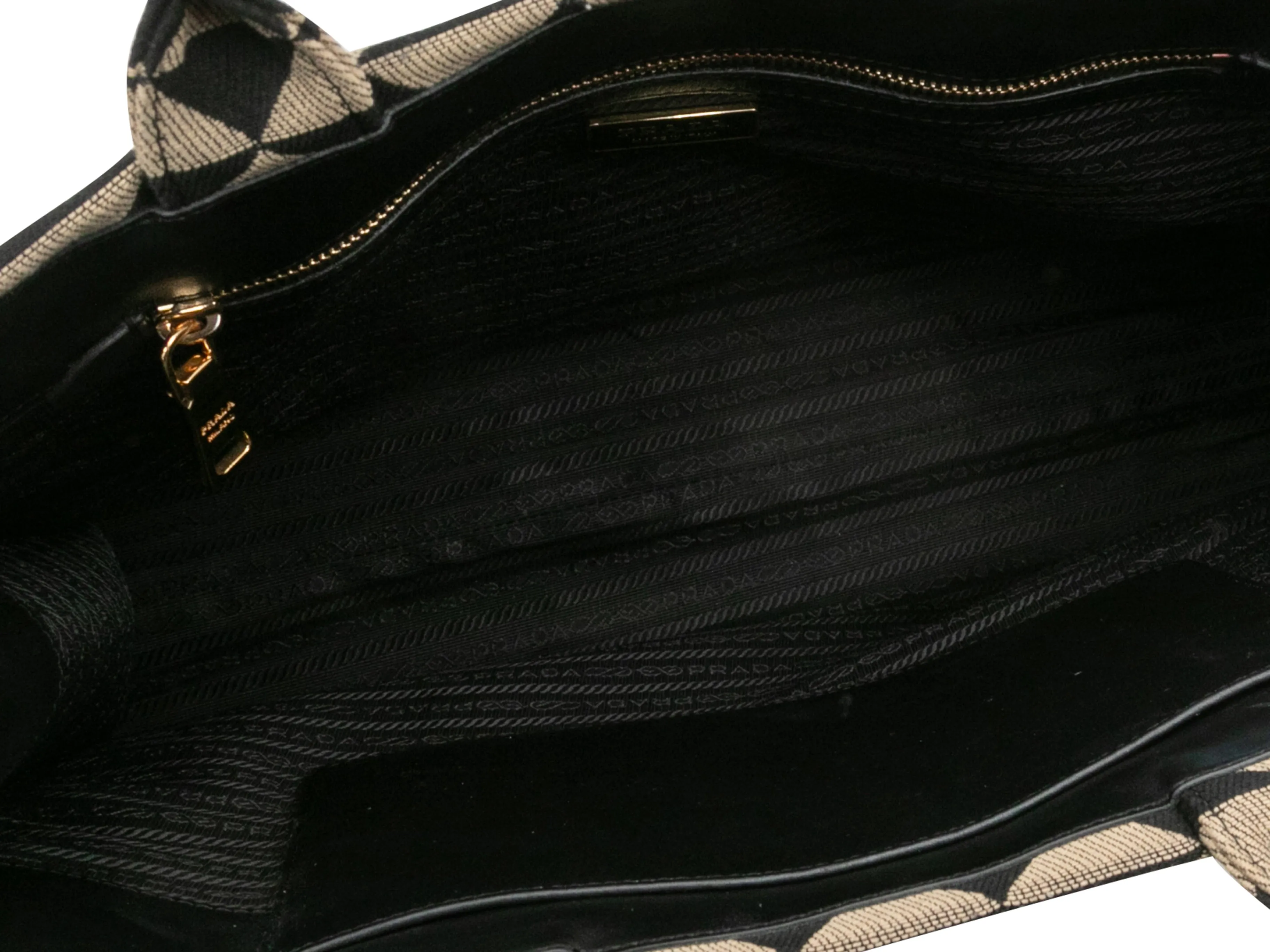 Black & Beige Prada Large Symbole Embroidered Tote Bag