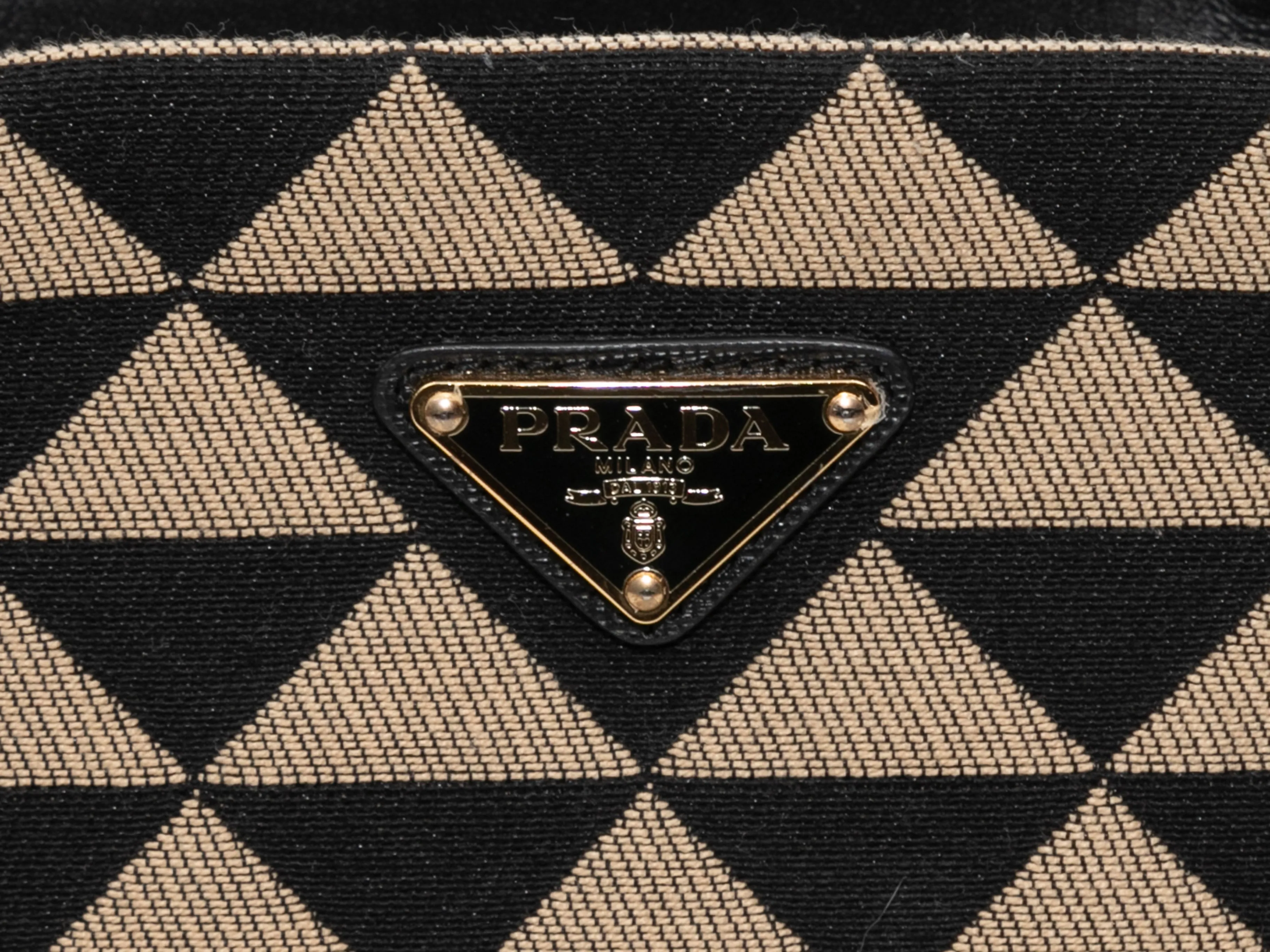 Black & Beige Prada Large Symbole Embroidered Tote Bag