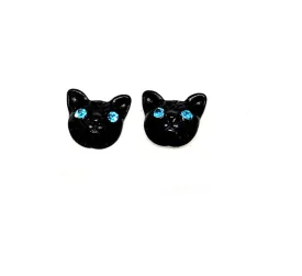 Black Cat Blue Eyes Studs