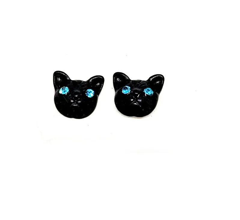 Black Cat Blue Eyes Studs