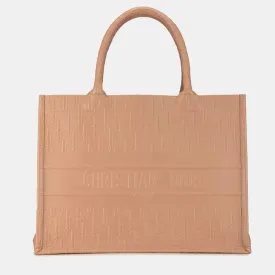 Christian  Pink beige Oblique Calfskin Embossed Medium Book Tote Bag