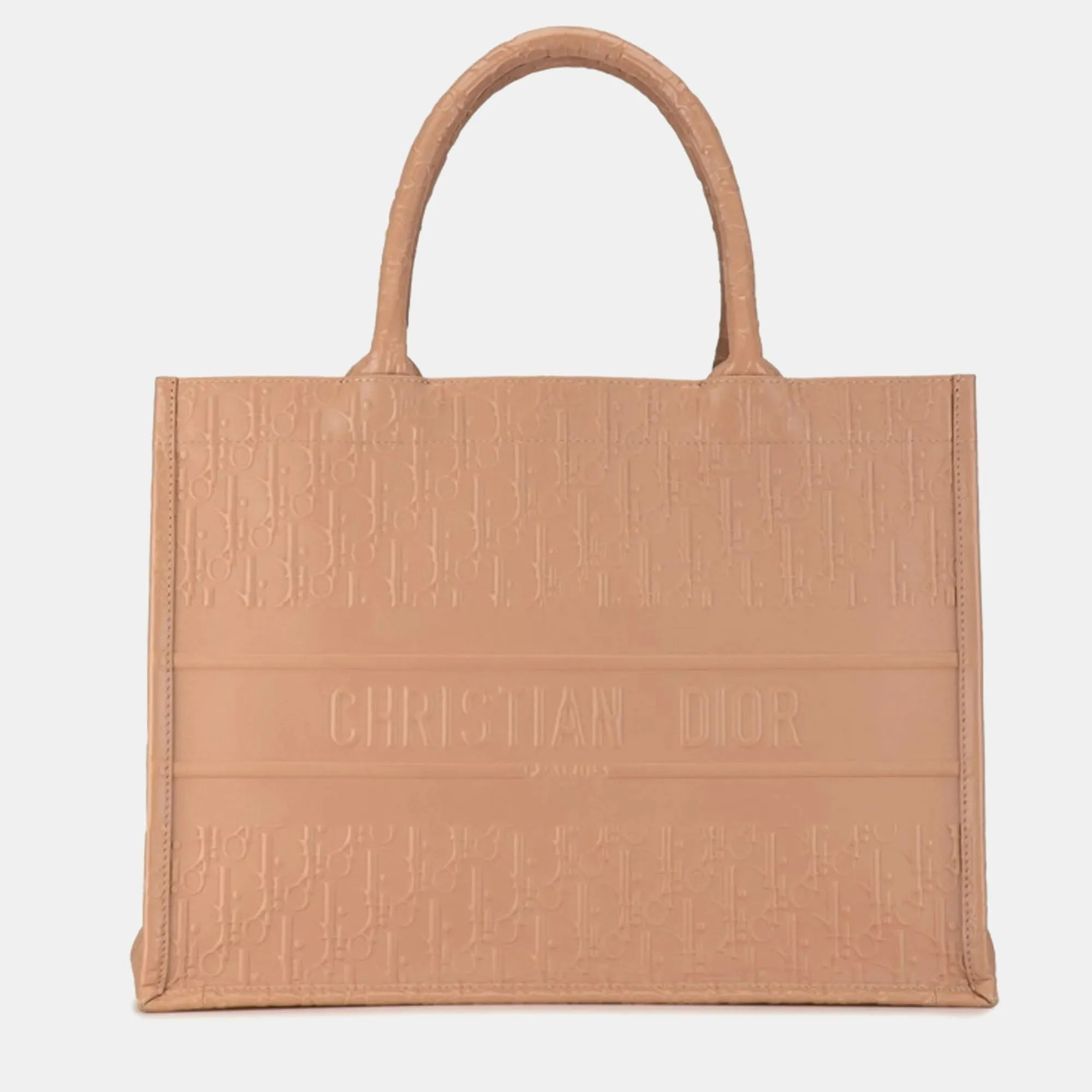 Christian  Pink beige Oblique Calfskin Embossed Medium Book Tote Bag