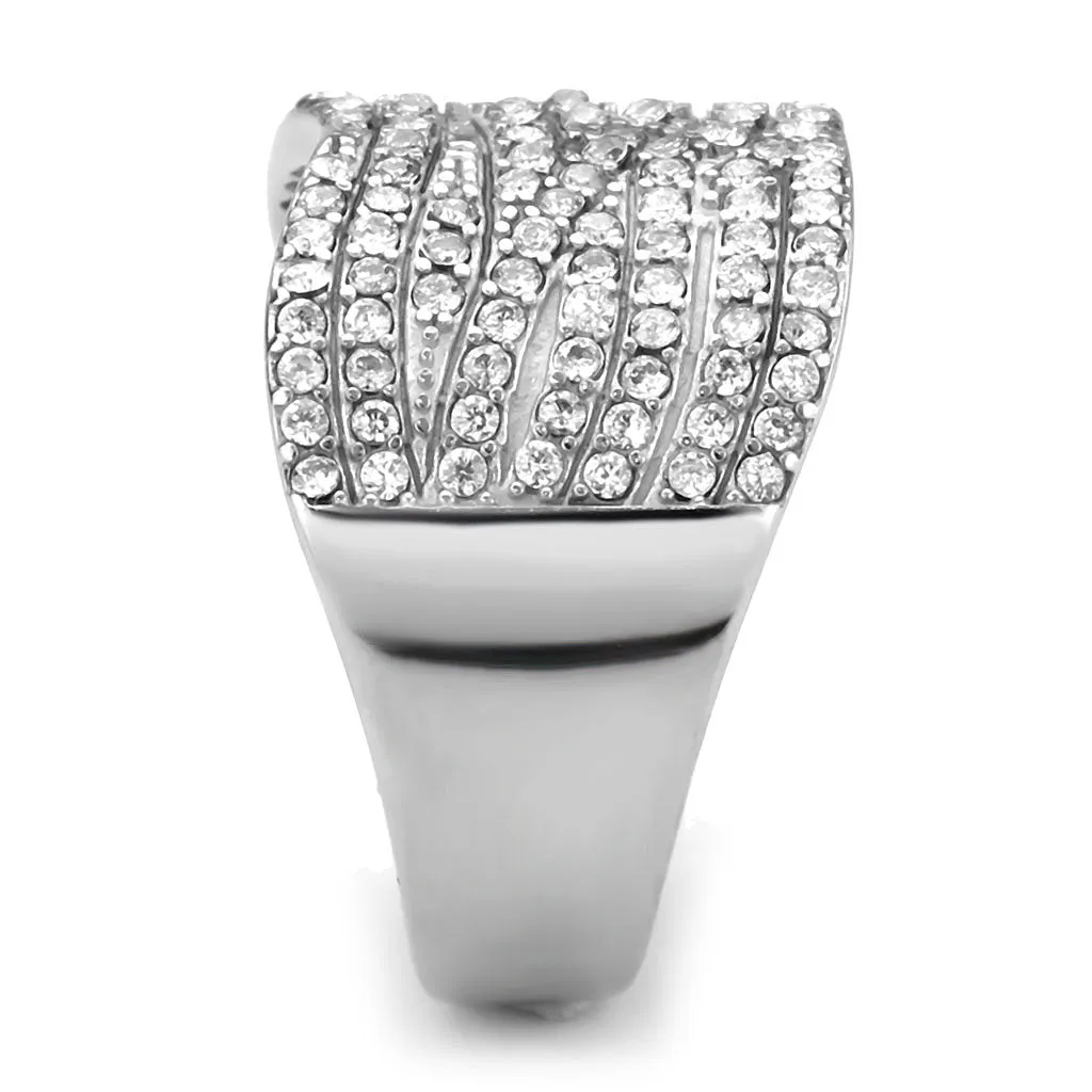 CJ362 Wholesale Women's Stainless Steel AAA Grade CZ Clear Broad Ring