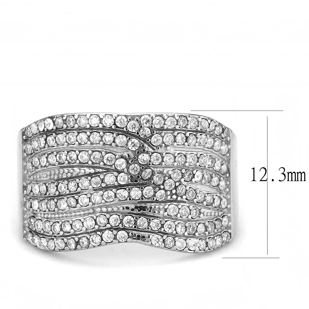 CJ362 Wholesale Women's Stainless Steel AAA Grade CZ Clear Broad Ring