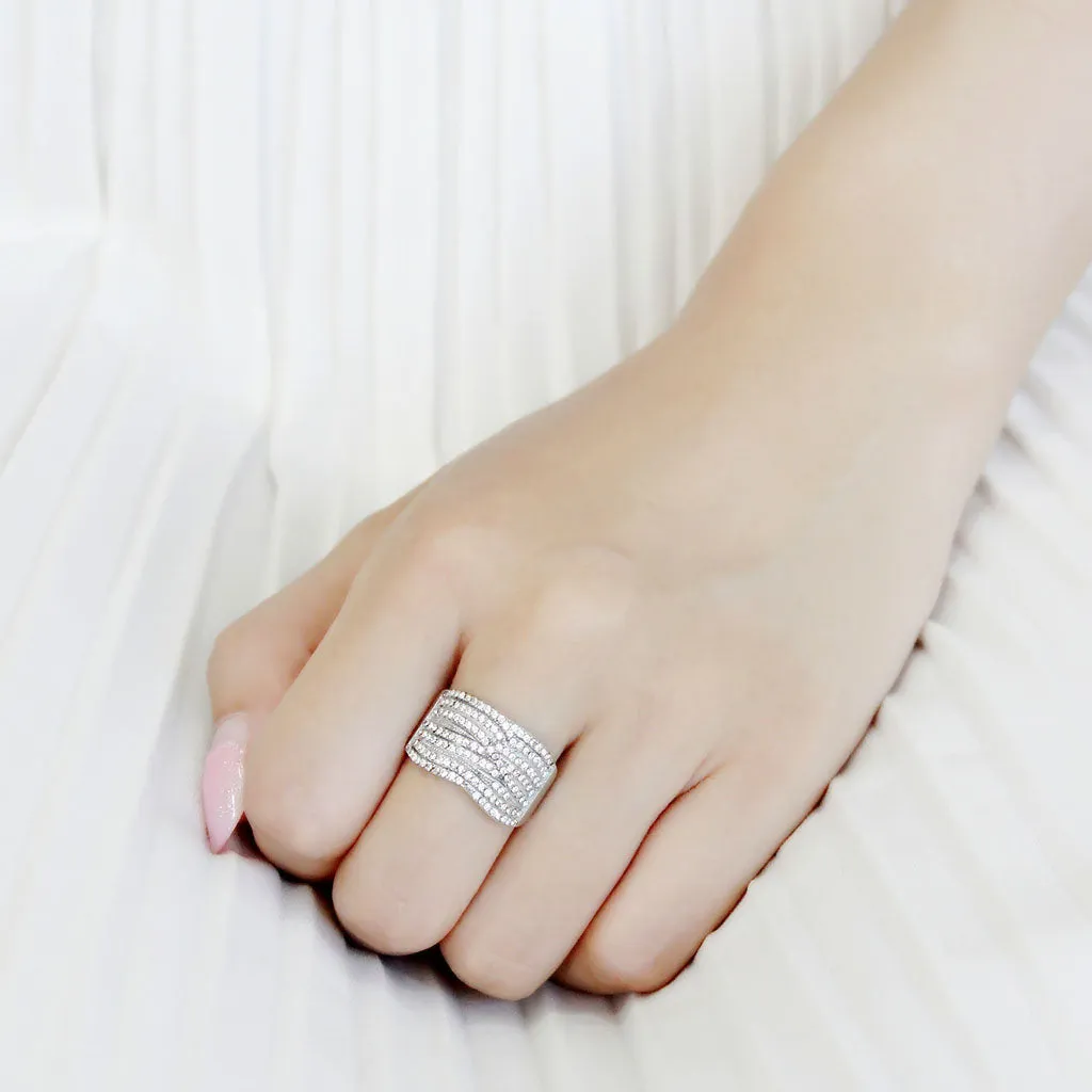 CJ362 Wholesale Women's Stainless Steel AAA Grade CZ Clear Broad Ring