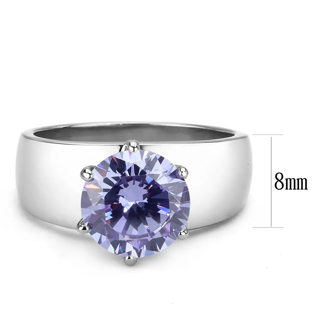 CJ52006 Wholesale Women's Stainless Steel AAA Grade CZ Light Amethyst Round Solitaire Ring