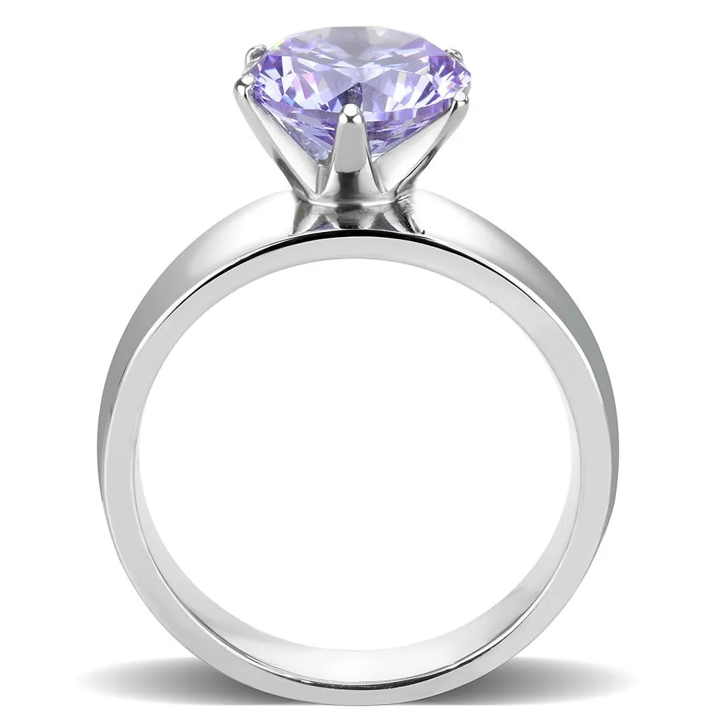 CJ52006 Wholesale Women's Stainless Steel AAA Grade CZ Light Amethyst Round Solitaire Ring
