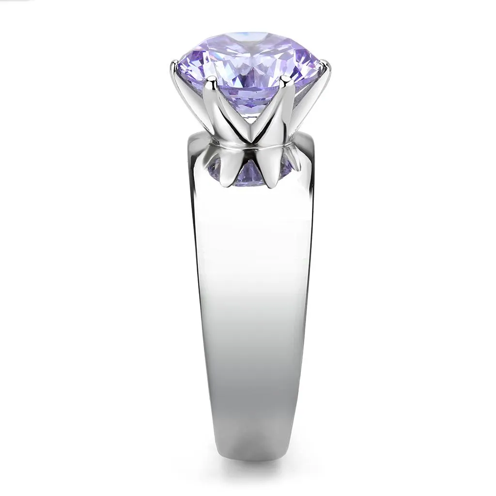 CJ52006 Wholesale Women's Stainless Steel AAA Grade CZ Light Amethyst Round Solitaire Ring