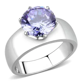 CJ52006 Wholesale Women's Stainless Steel AAA Grade CZ Light Amethyst Round Solitaire Ring
