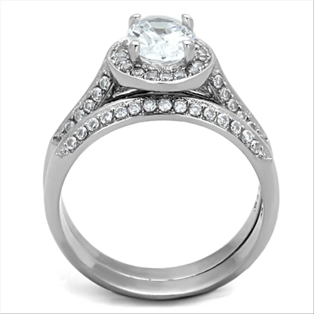 CJE1W163 Stainless Steel Oval CZ Stainless Steel Ring Set