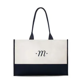 Classic Script Initial Tote - Navy Letter "G"