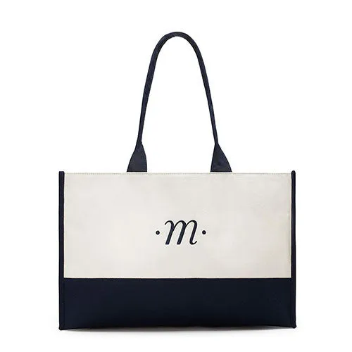 Classic Script Initial Tote - Navy Letter "G"