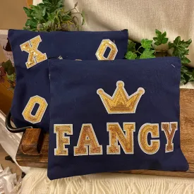 Cosmetic Bag Navy 9 x 8 Chenille Heart Patch and Sequins