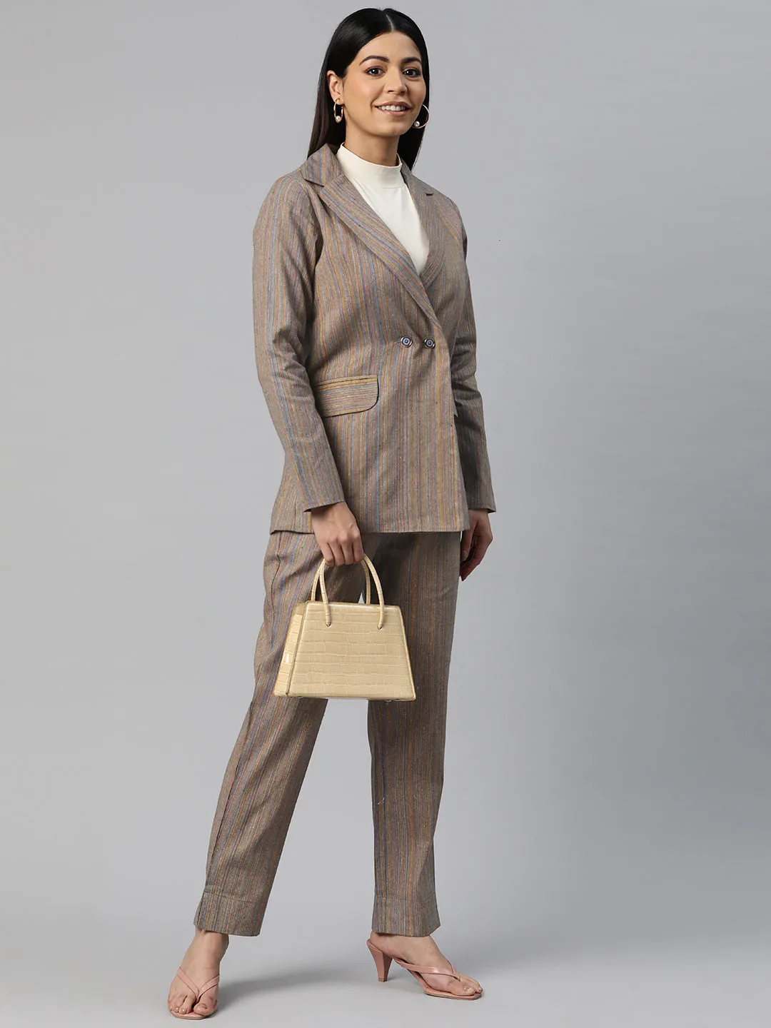 Cottinfab Striped Double-Breasted Two-Piece Formal Suit