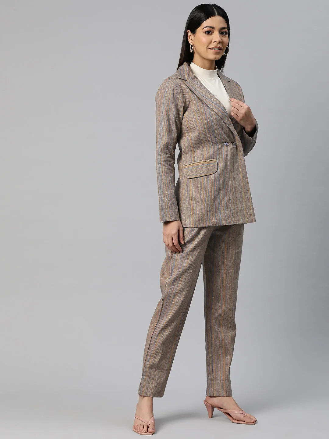 Cottinfab Striped Double-Breasted Two-Piece Formal Suit