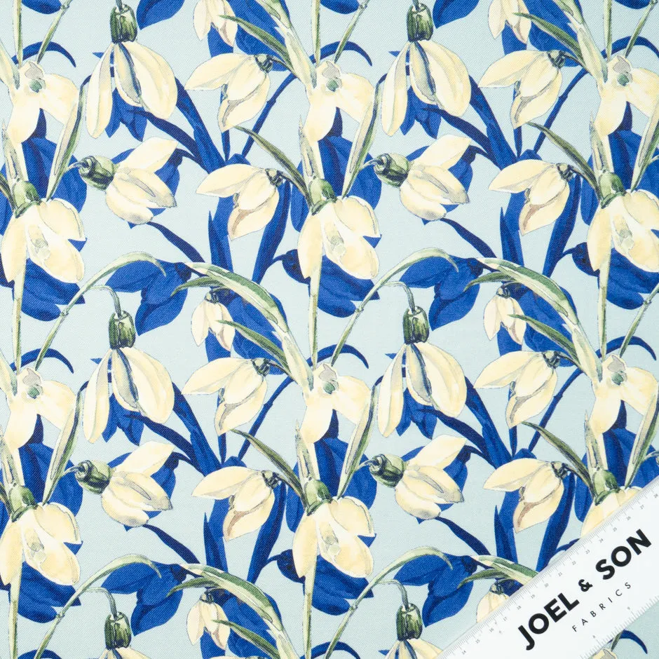 Cream Snow Drop Printed Blue Wool & Silk Blend
