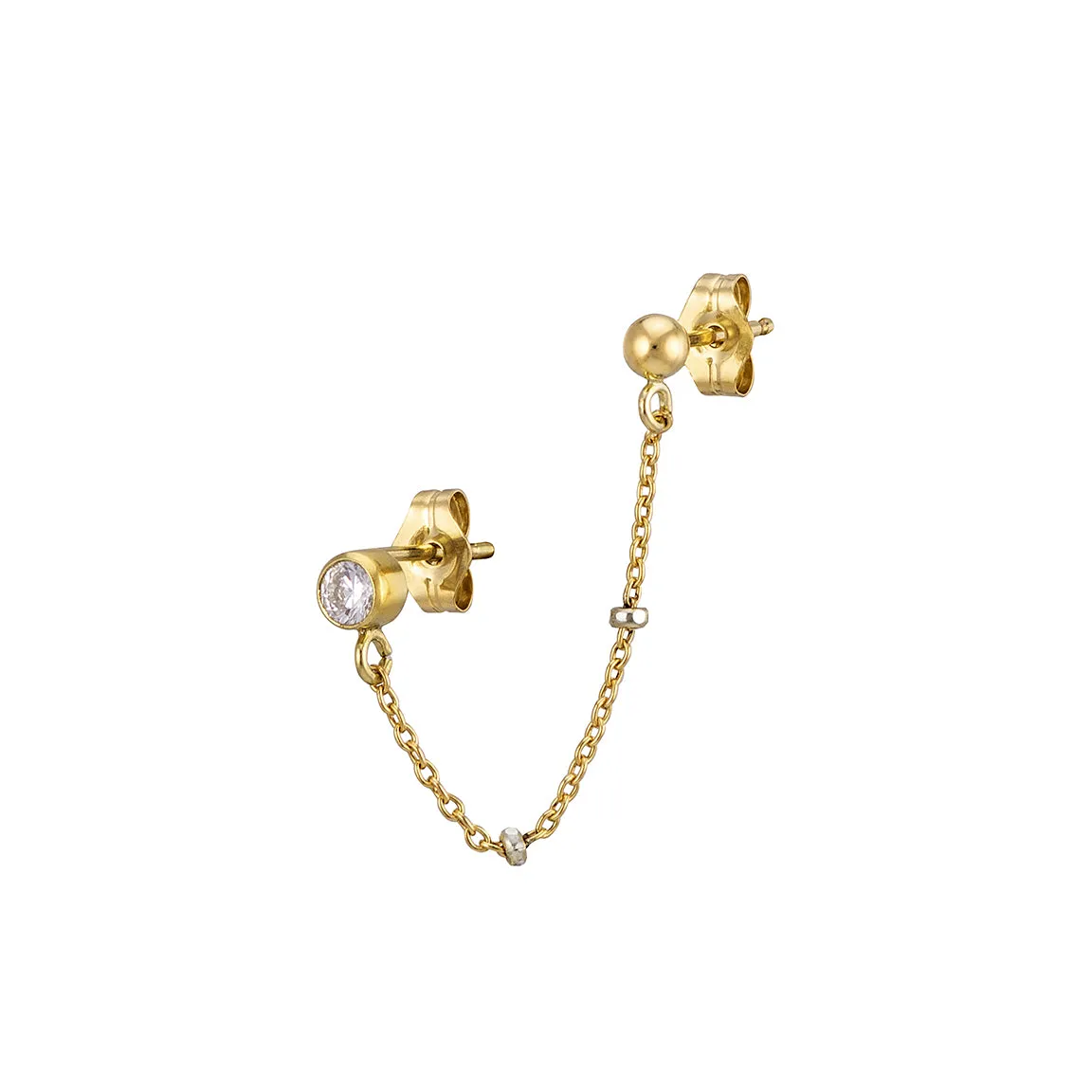 CZ Diamond Double Stud Chain Huggies
