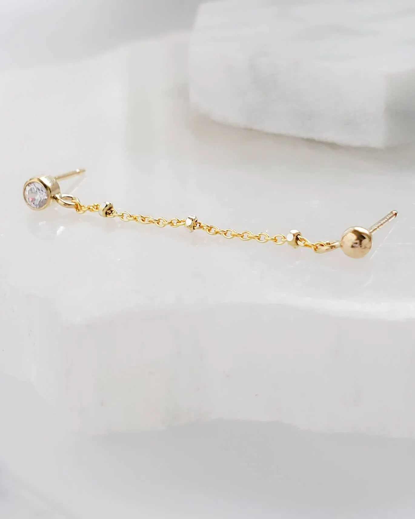 CZ Diamond Double Stud Chain Huggies