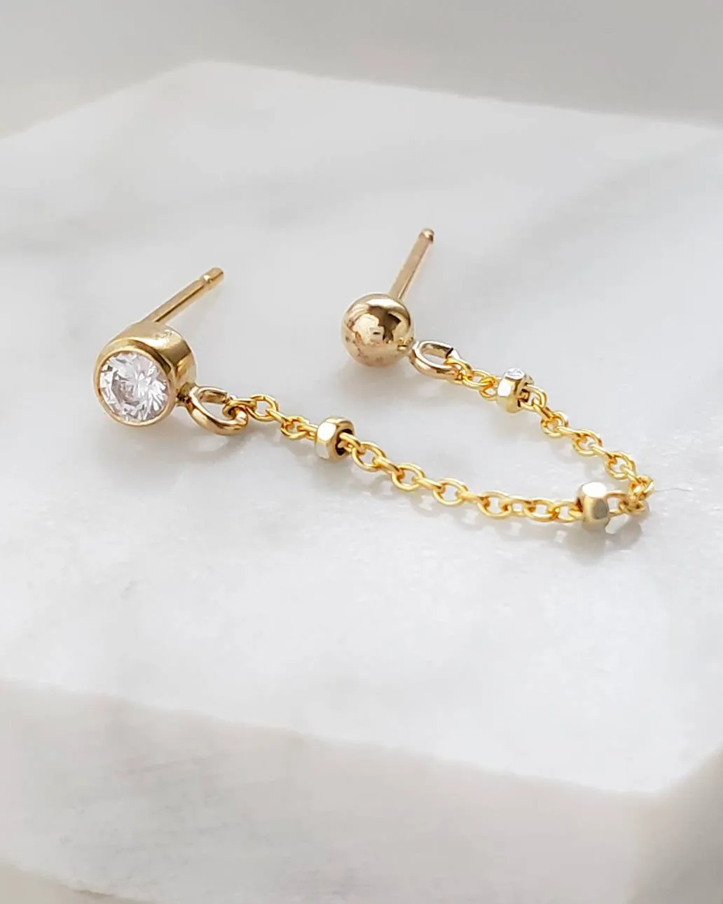 CZ Diamond Double Stud Chain Huggies