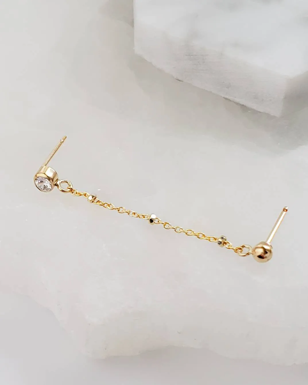 CZ Diamond Double Stud Chain Huggies